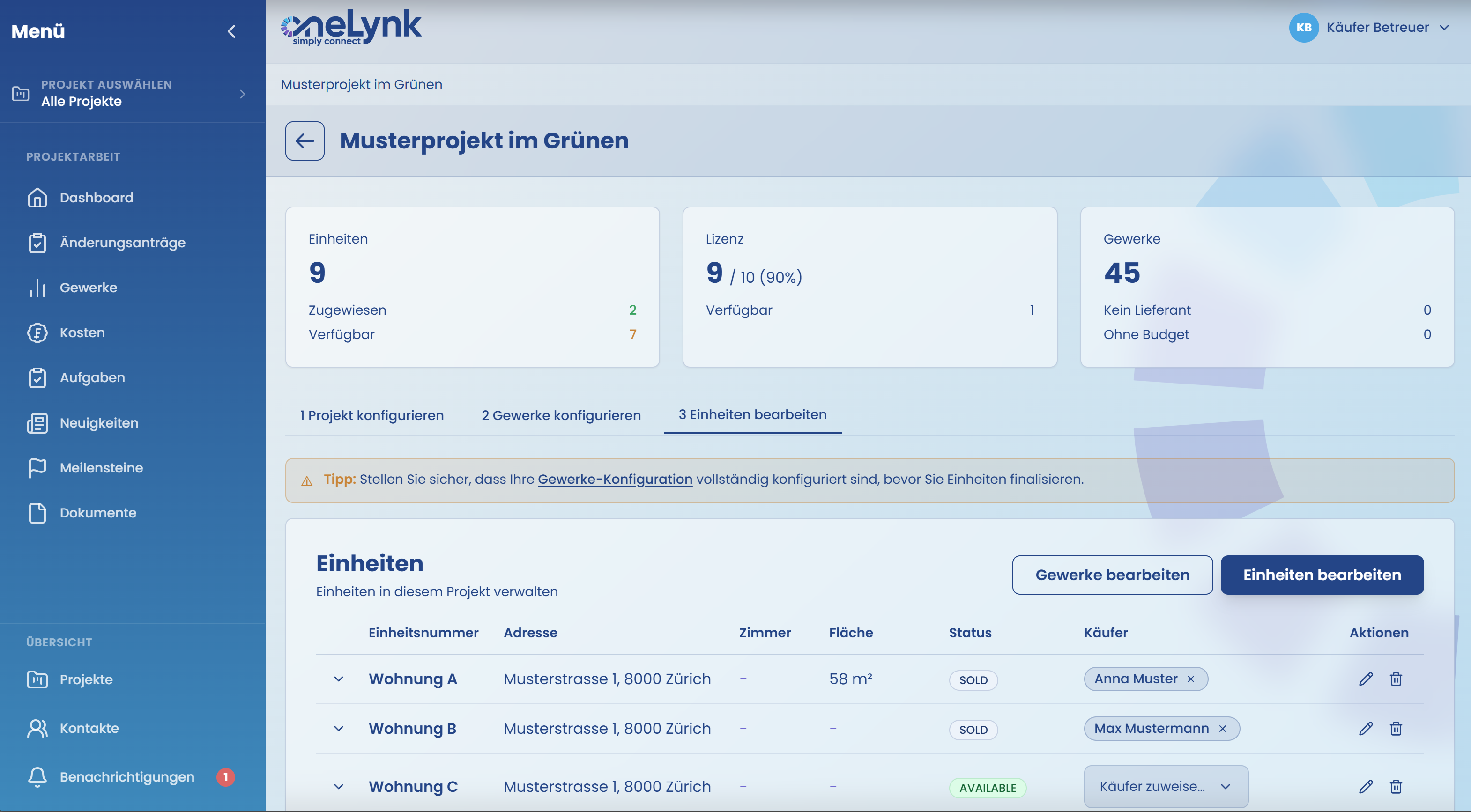 Käuferbetreuer-Dashboard