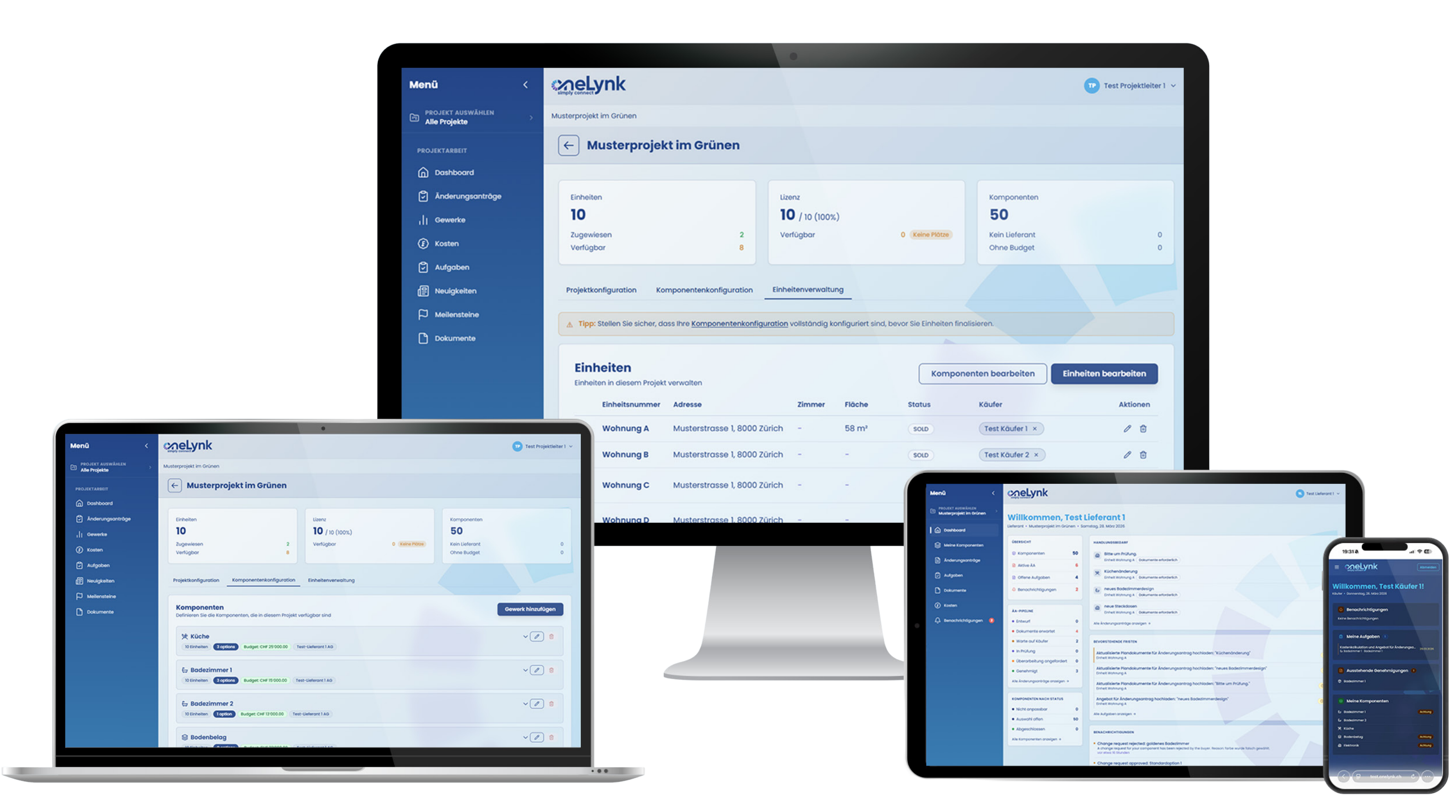 oneLynk Käuferbetreuer-Dashboard mit Einheitenübersicht