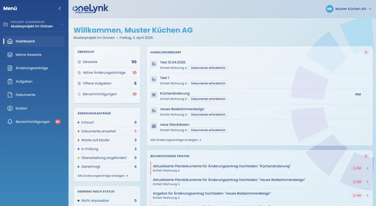 Lieferantenportal: Briefing erhalten, Offerte eingereicht, Termin bestätigt